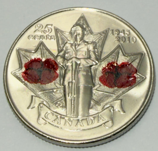 2010 Canadian Poppy Quarter - Coloured Double Poppy - Uncirculated 25 Cent Coin