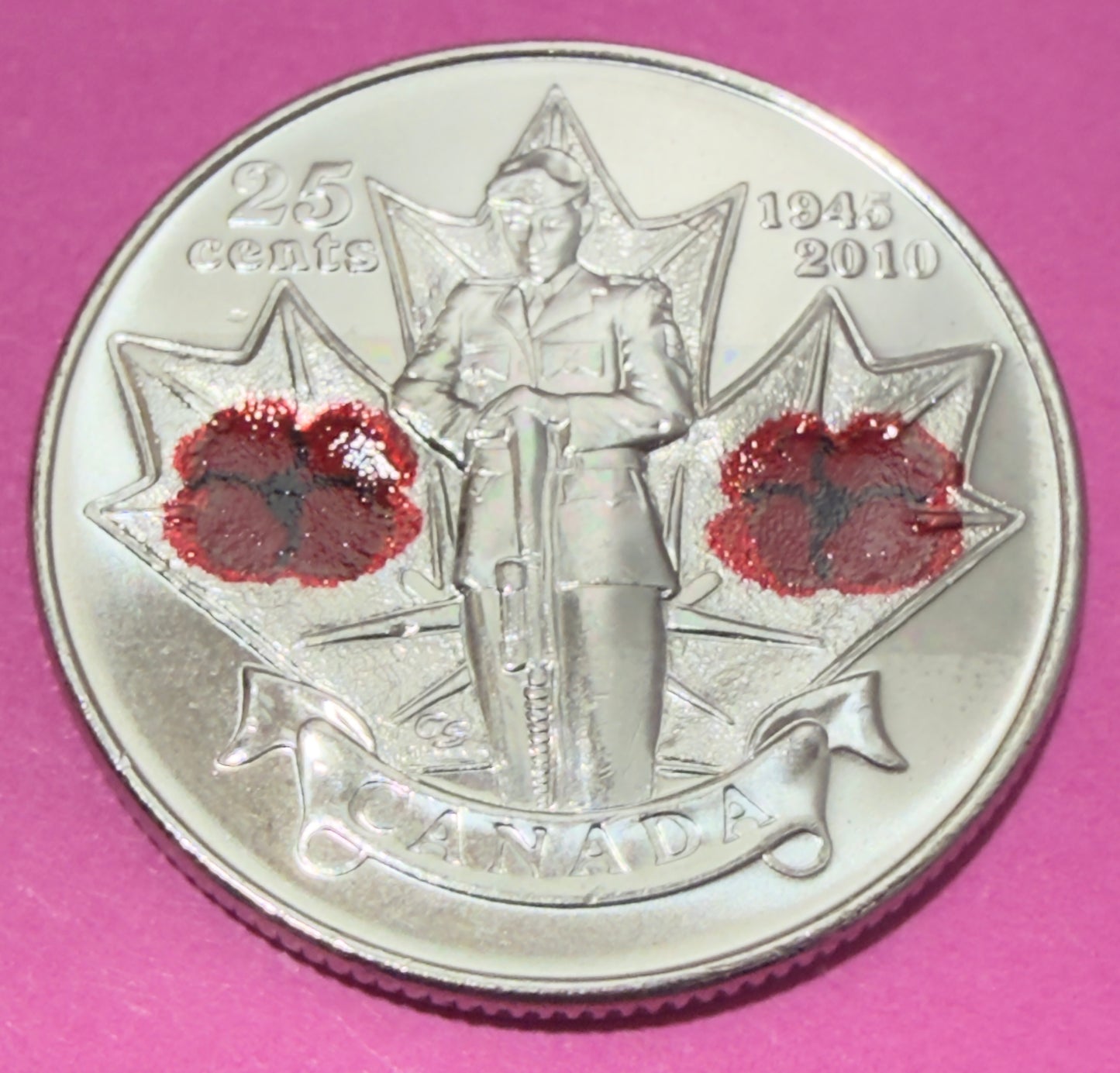 2010 Canadian Poppy Quarter - Coloured Double Poppy - Uncirculated 25 Cent Coin