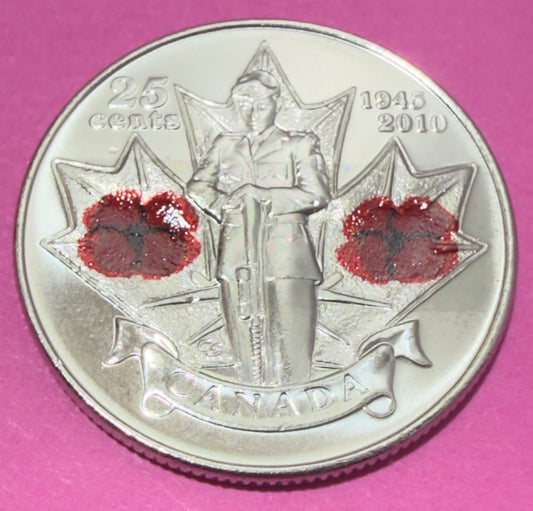 2010 Canadian Poppy Quarter - Coloured Double Poppy - Uncirculated 25 Cent Coin