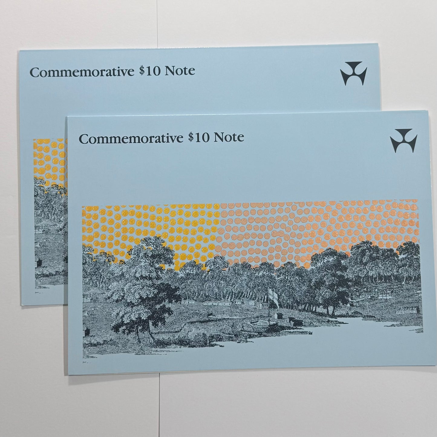 1988 $10 Bicentennial Note folder - Consecutive pair AA 18006599 - AA 18006600 UNC