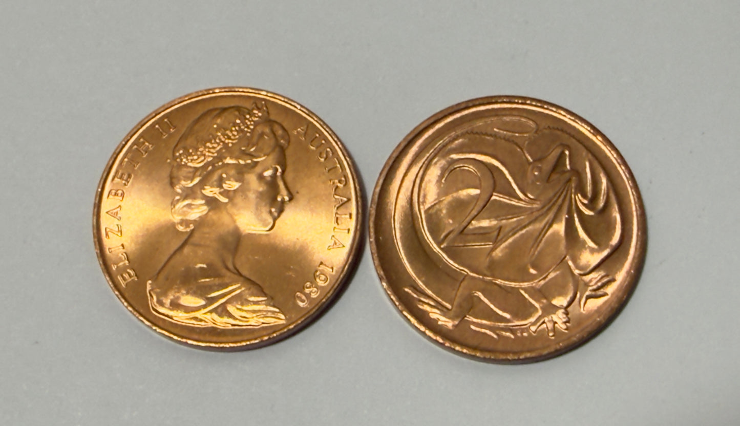 1980 2 Cent Coin - Uncirculated - Ex RAM Roll - Comes In 2x2