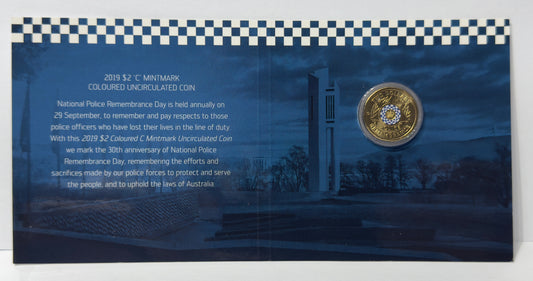 2019 $2 Police Remembrance Day C-Mintmark - Carded Coloured $2 Coin