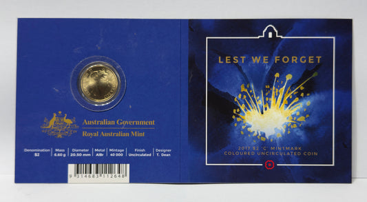 2017 $2 Lest We Forget 'C' Mintmark Coloured Uncirculated Carded Coin 'MOSAIC'