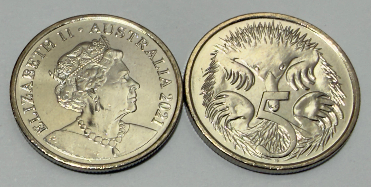 2021 5 Cent Coin - Uncirculated - Five Cent - JC Effigy - comes in 2x2