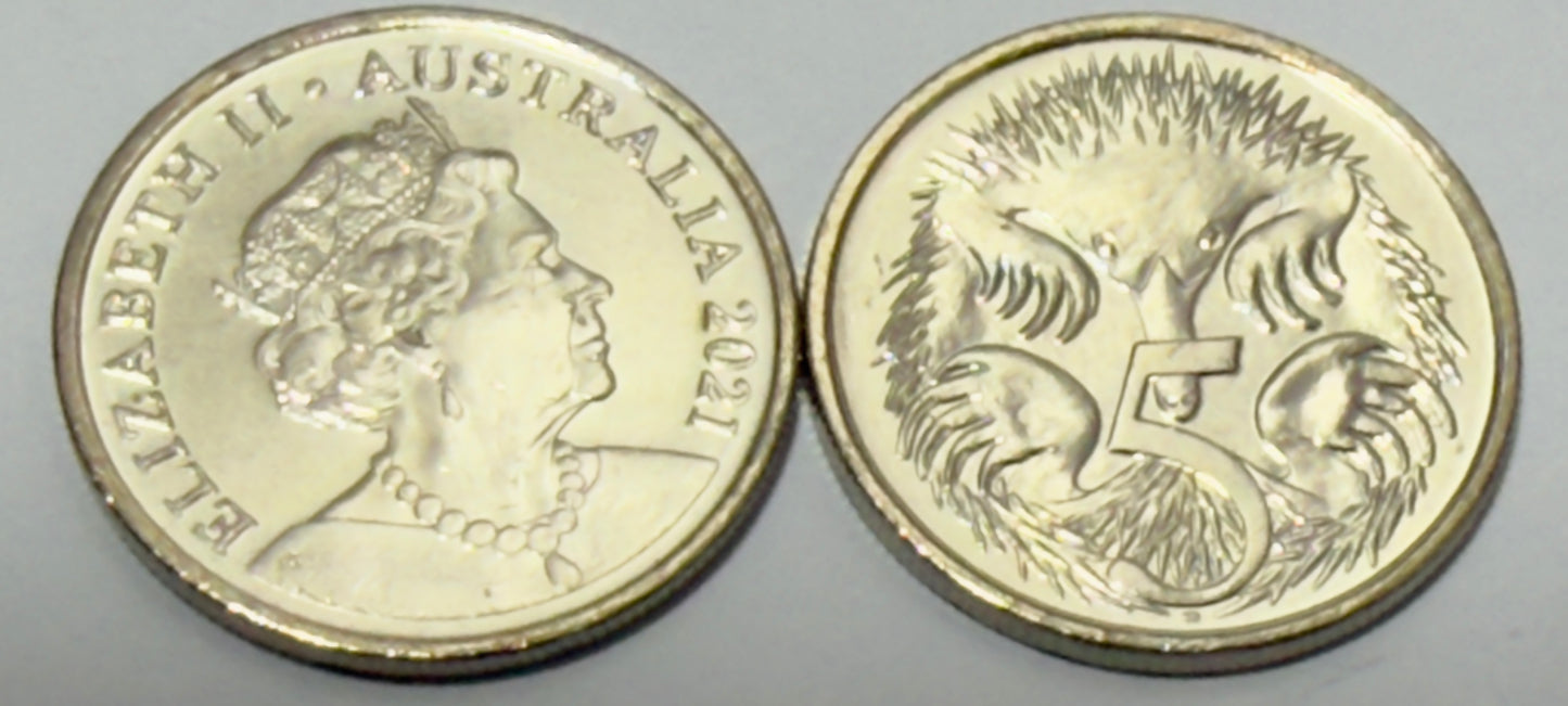 2021 5 Cent Coin - Uncirculated - Five Cent - JC Effigy - comes in 2x2