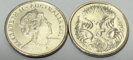 2021 5 Cent Coin - Uncirculated - Five Cent - JC Effigy - comes in 2x2