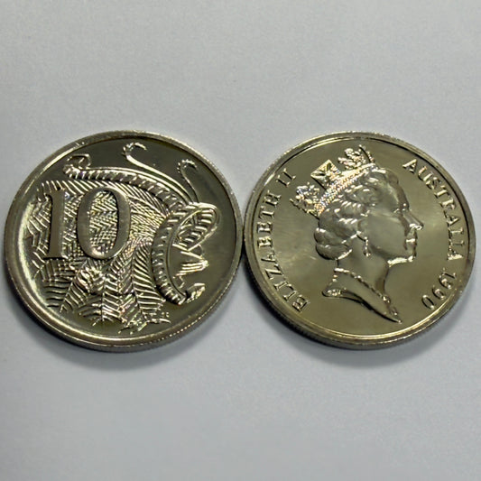 1990 10 Cent Coin - Choice Uncirculated - Ex MINT SET 10c Coin - comes in 2x2
