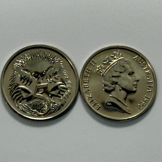 1990 5 Cent Coin - Choice Uncirculated - ex mint set - Five Cent 5c - comes in 2x2