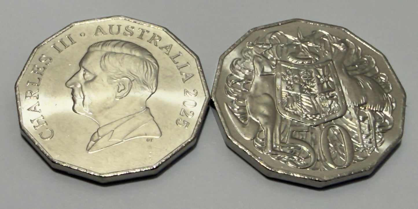 2025 50 Cent Coin - King Charles Coat of Arms - Uncirculated - comes in 2x2