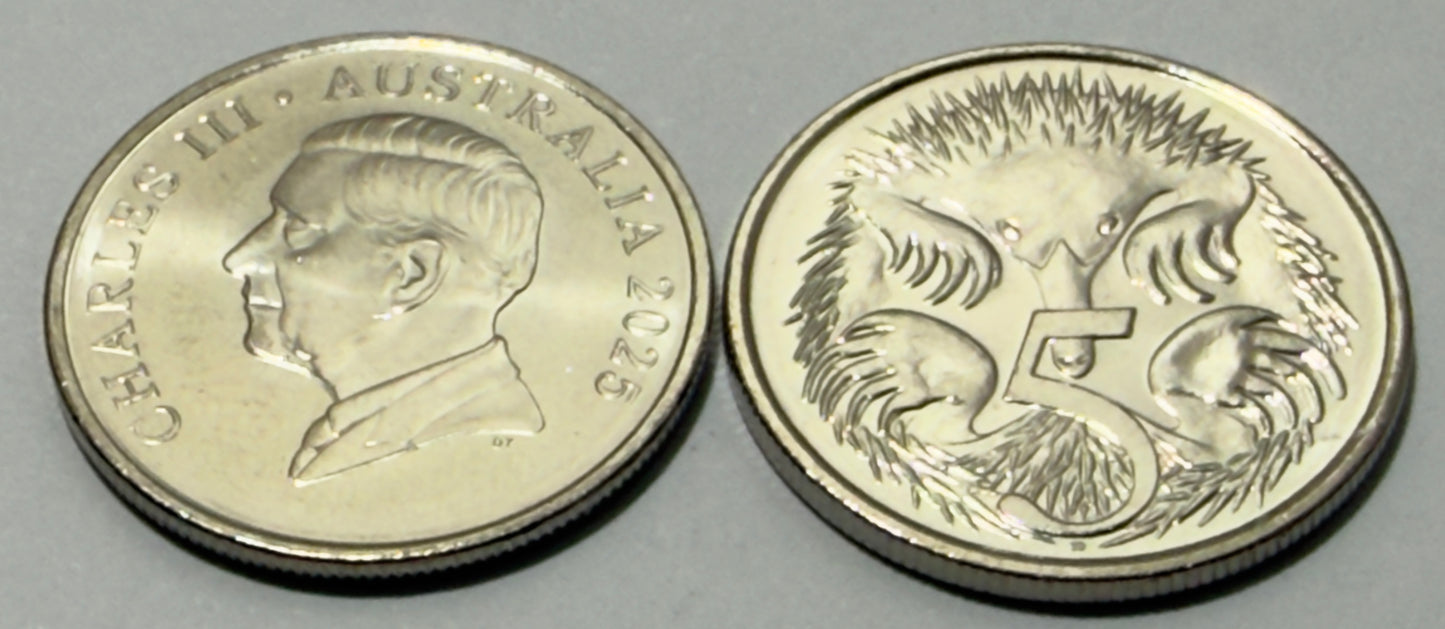 2025 5 Cent Coin - Uncirculated - ex Premium roll - comes in 2x2