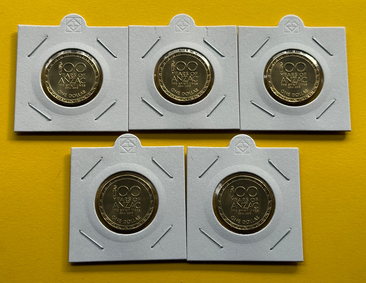 2014-2018 $1 Set of 5 -100 Years of ANZAC - Uncirculated - X RAM Roll