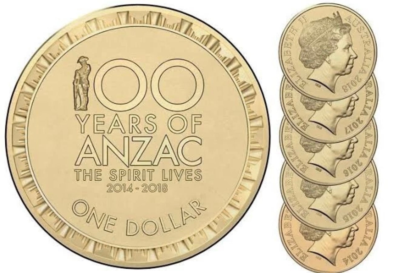 2014-2018 $1 Set of 5 -100 Years of ANZAC - Uncirculated - X RAM Roll