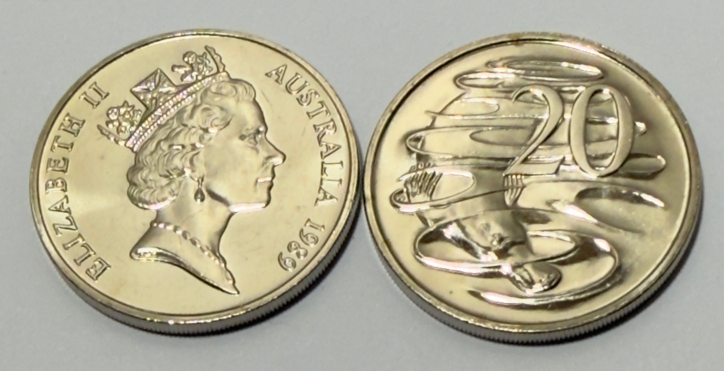 1989 20 Cent Coin - Choice Uncirculated - mint set only coin - comes in 2x2
