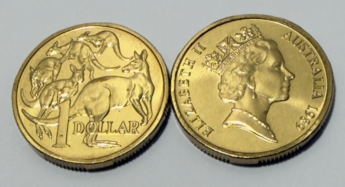 1989 $1 Coin - Mob Of Roos - Uncirculated - mint set ONLY - One Dollar - in 2x2