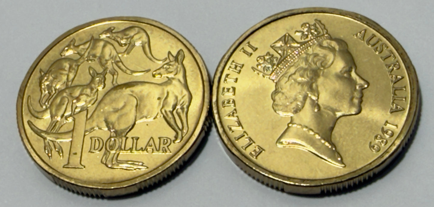 1989 $1 Coin - Mob Of Roos - Uncirculated - mint set ONLY - One Dollar - in 2x2