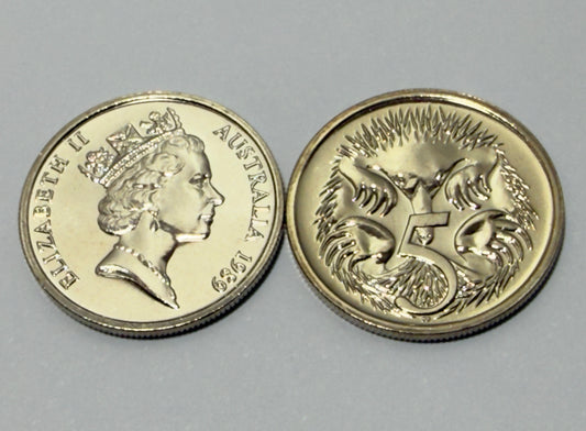 1989 5 Cent Coin - Choice Uncirculated - Ex Mint Set - comes in 2x2