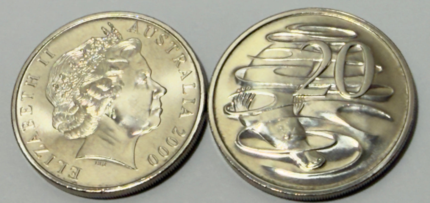 2000 20 Cent Coin - Choice Uncirculated - Twenty Cent ex mint set - in 2x2