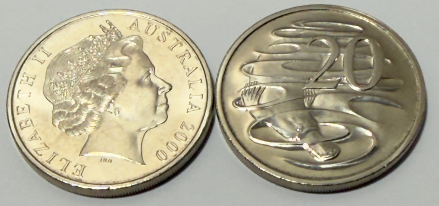 2000 20 Cent Coin - Choice Uncirculated - Twenty Cent ex mint set - in 2x2