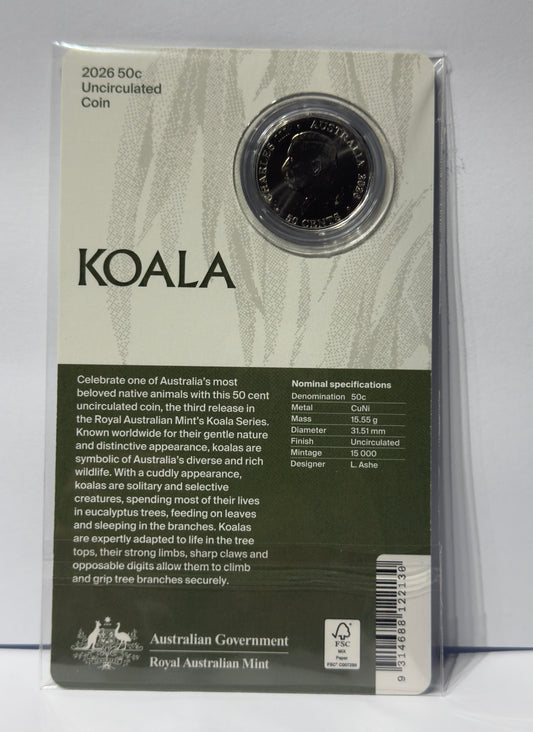 2026 50 Cent Koala - Uncirculated Coin on Card