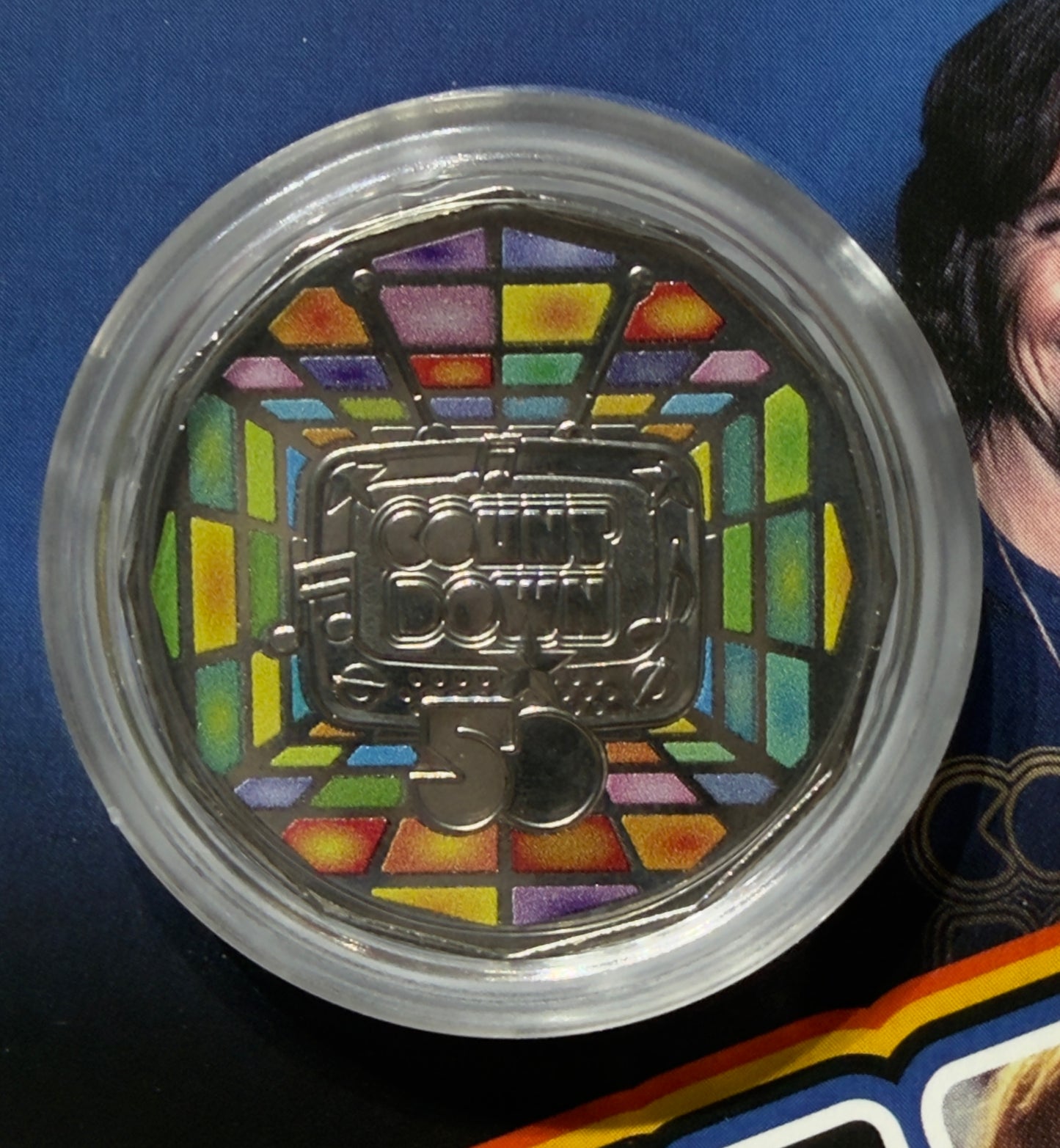 2024 50 Cent Coloured Coin On Card 50th Anniversary Of Countdown