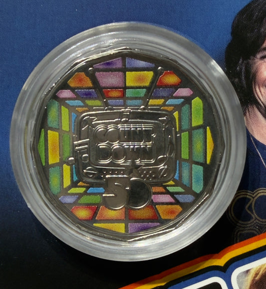 2024 50 Cent Coloured Coin On Card 50th Anniversary Of Countdown