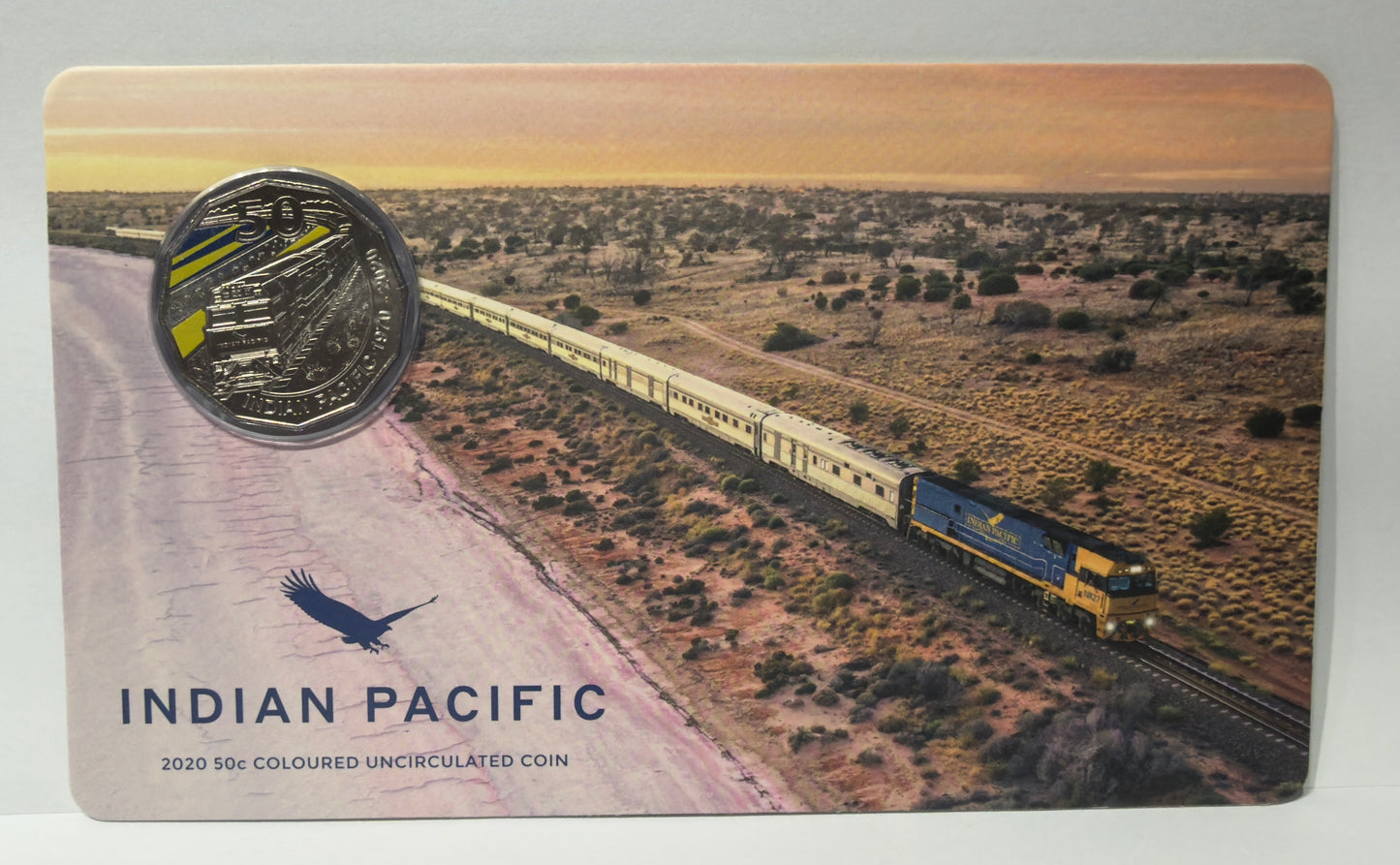 2020 50 Cent - Indian Pacific 50th Anniversary Coloured Carded Uncirculated Coin