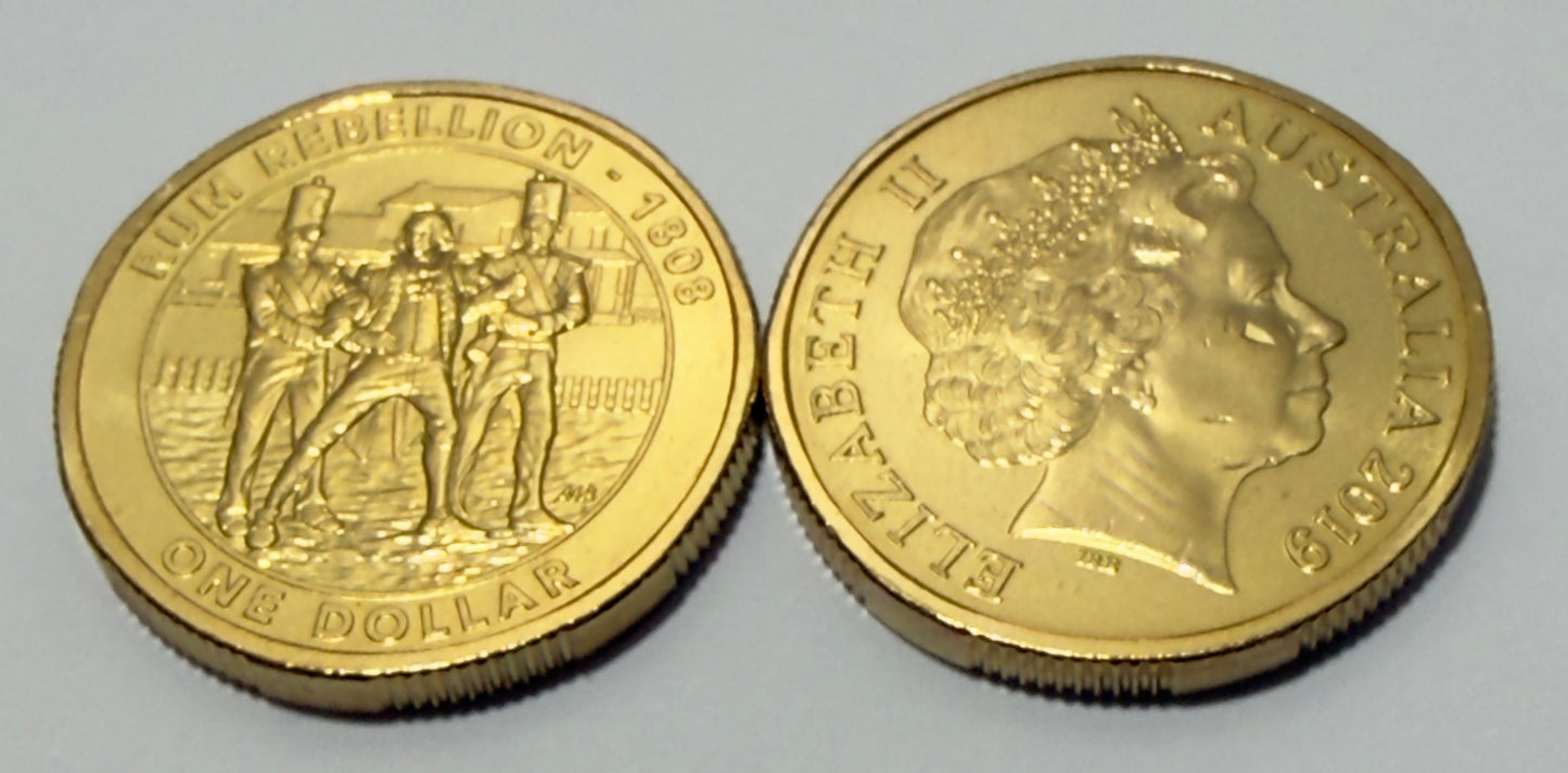 2019 The Rum Rebellion $1 Coin - Uncirculated - Ex Security Bag comes in 2x2