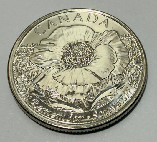 2015 Canadian Poppy Coin - Uncirculated - 25c Quarter - comes in 2x2