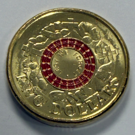2015 $2 Coin - Lest We Forget- Uncirculated   - LWF Red War Graves - in 2x2