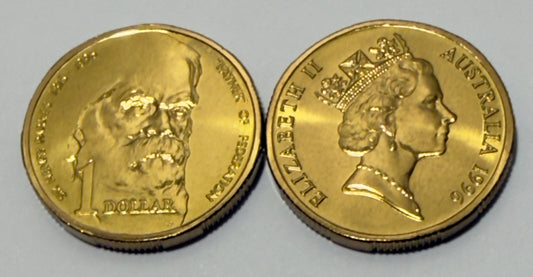 1996 $1 Coin - SIR Henry Parkes - Choice Uncirculated - ex mint set coin -in 2x2