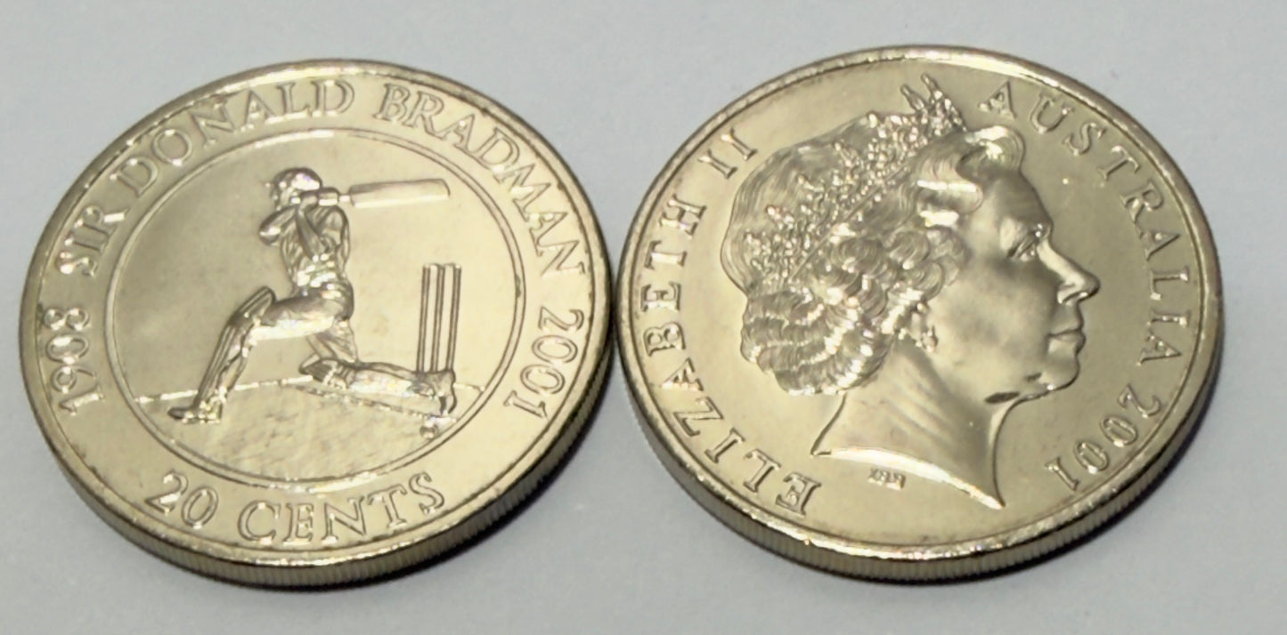 2001 20 Cent Coin - Sir Donald Bradman - Uncirculated - comes in 2x2