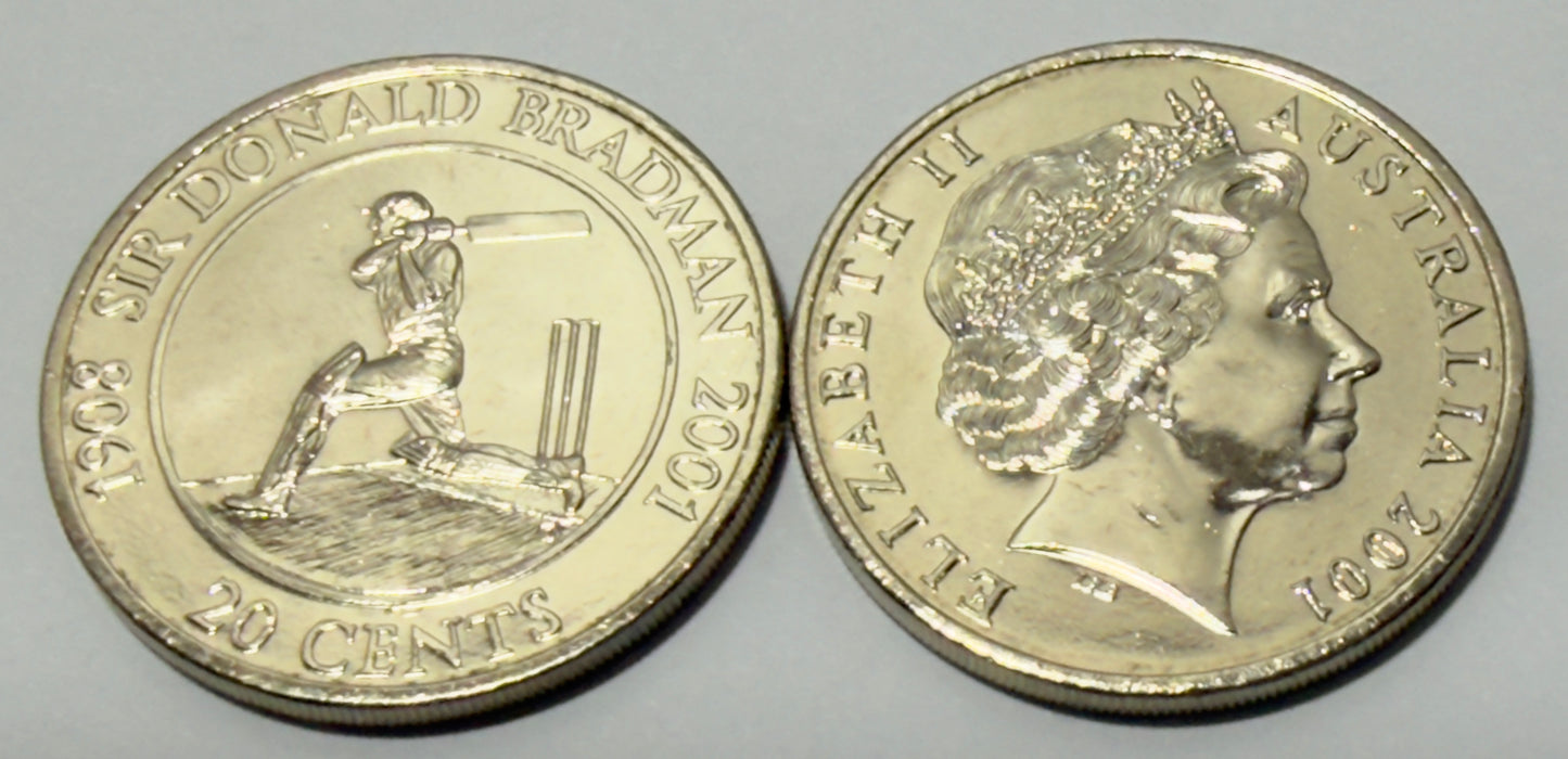2001 20 Cent Coin - Sir Donald Bradman - Uncirculated - comes in 2x2