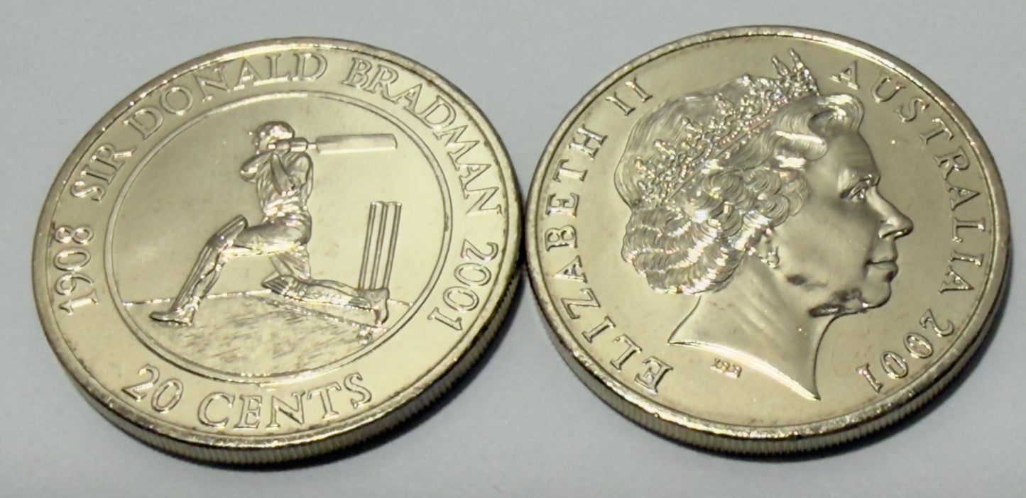 2001 20 Cent Coin - Sir Donald Bradman - Uncirculated - comes in 2x2