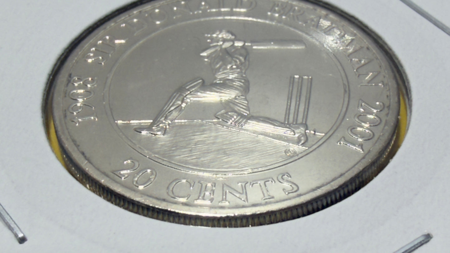 2001 20 Cent Coin - Sir Donald Bradman - Uncirculated - comes in 2x2