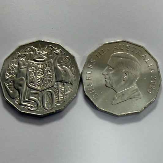 2025 50 Cent Coin - King Charles - Coat of Arms - Uncirculated - 50c in 2x2