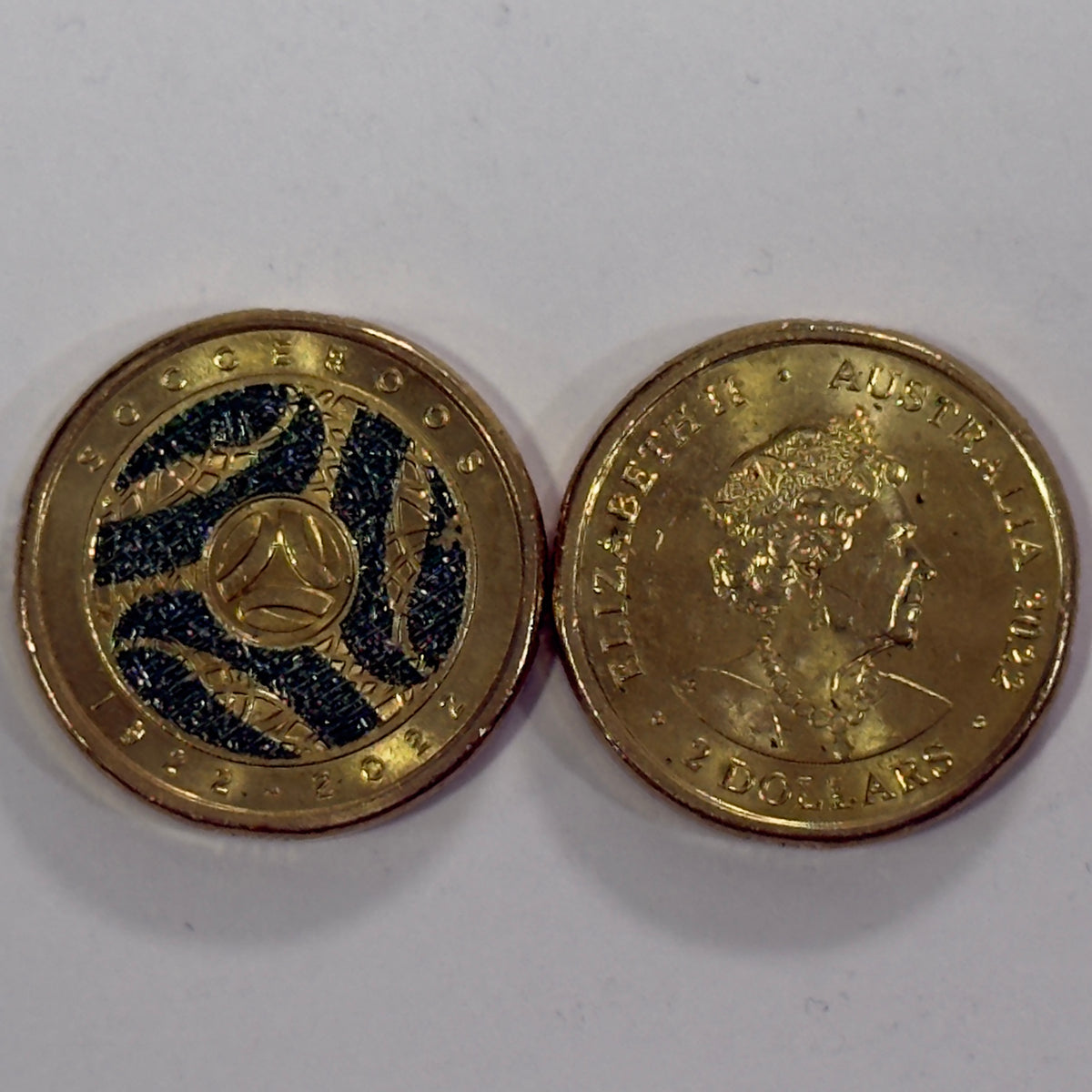 2022 $2 Socceroos Coloured Coin - Uncirculated - 100 Year Centenary in 2x2
