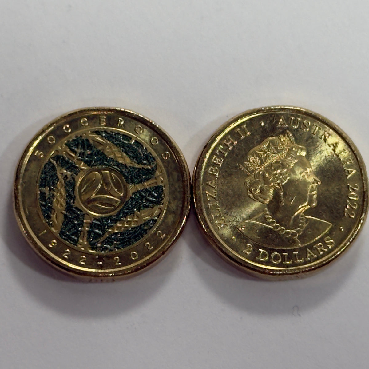 2022 $2 Socceroos Coloured Coin - Uncirculated - 100 Year Centenary in 2x2