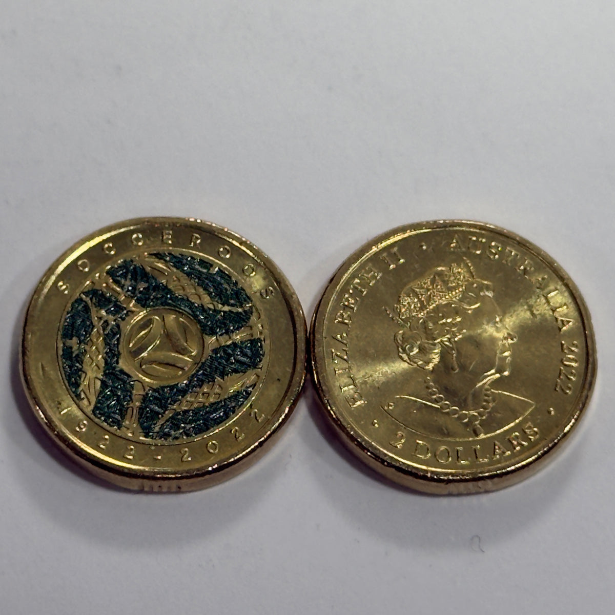 2022 $2 Socceroos Coloured Coin - Uncirculated - 100 Year Centenary in 2x2