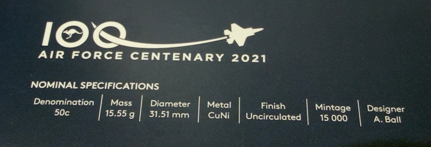 2021 50 Cent Coin - A Century of Air Power - Carded Uncirculated - 15k minted