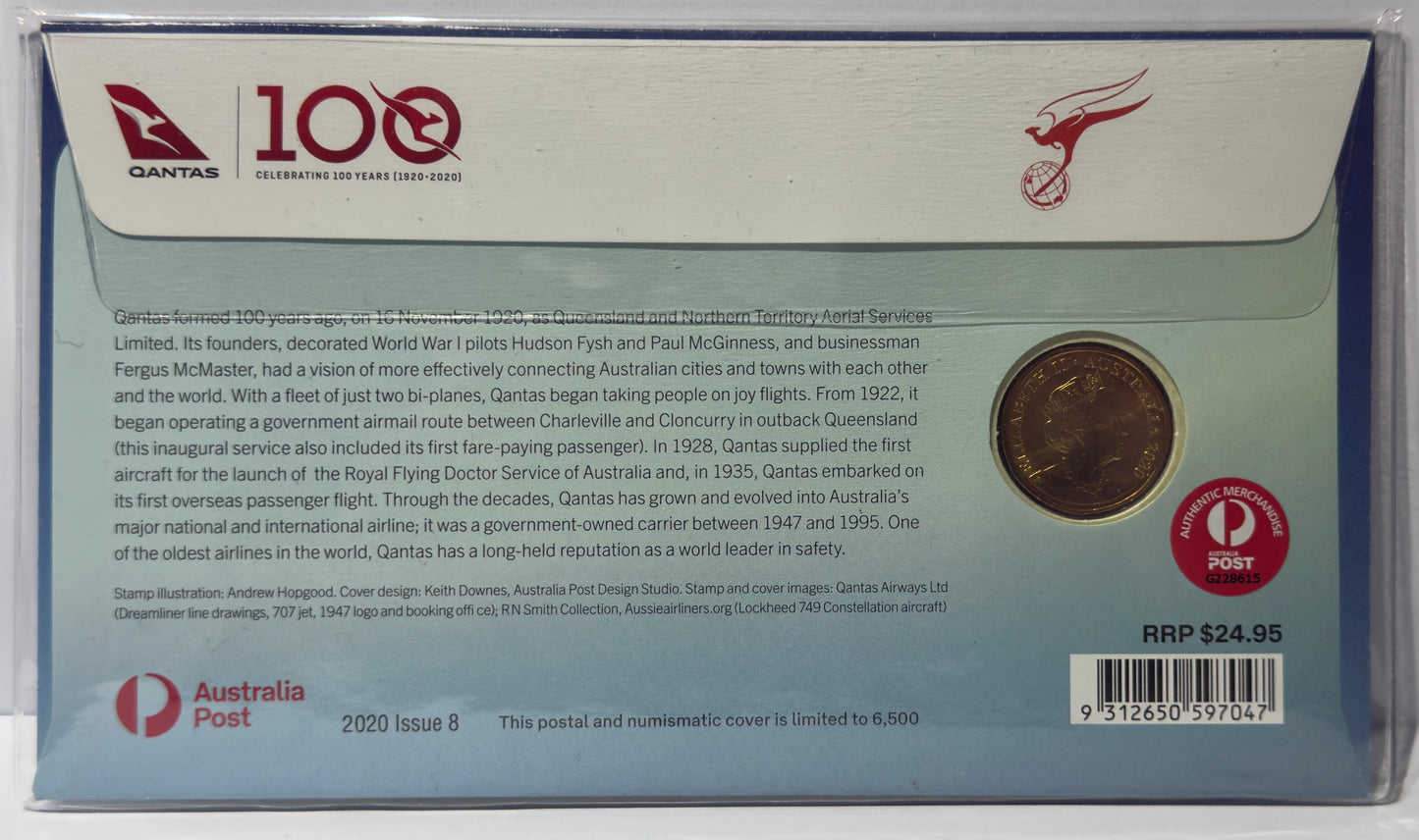 2020 $1 QANTAS Centenary PNC - Limited to 6500 Issued - Uncirculated