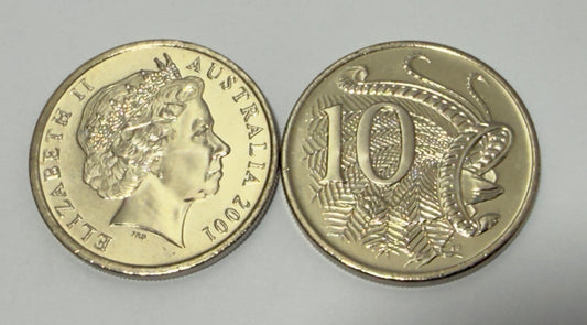 2001 10 Cent Coin - 10c - Uncirculated Ten Cent -comes in 2x2