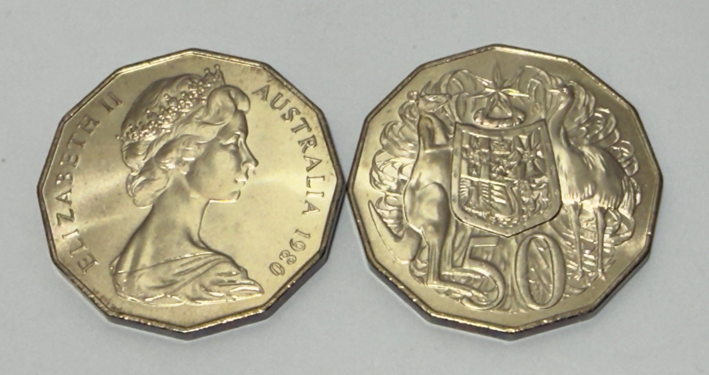 1980 50 Cent Coin - Uncirculated - DOUBLE BAR - comes in 2x2