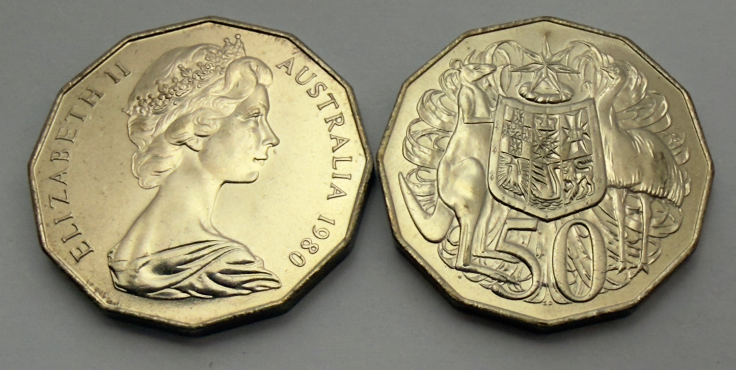 1980 50 Cent Coin - Uncirculated - DOUBLE BAR - comes in 2x2