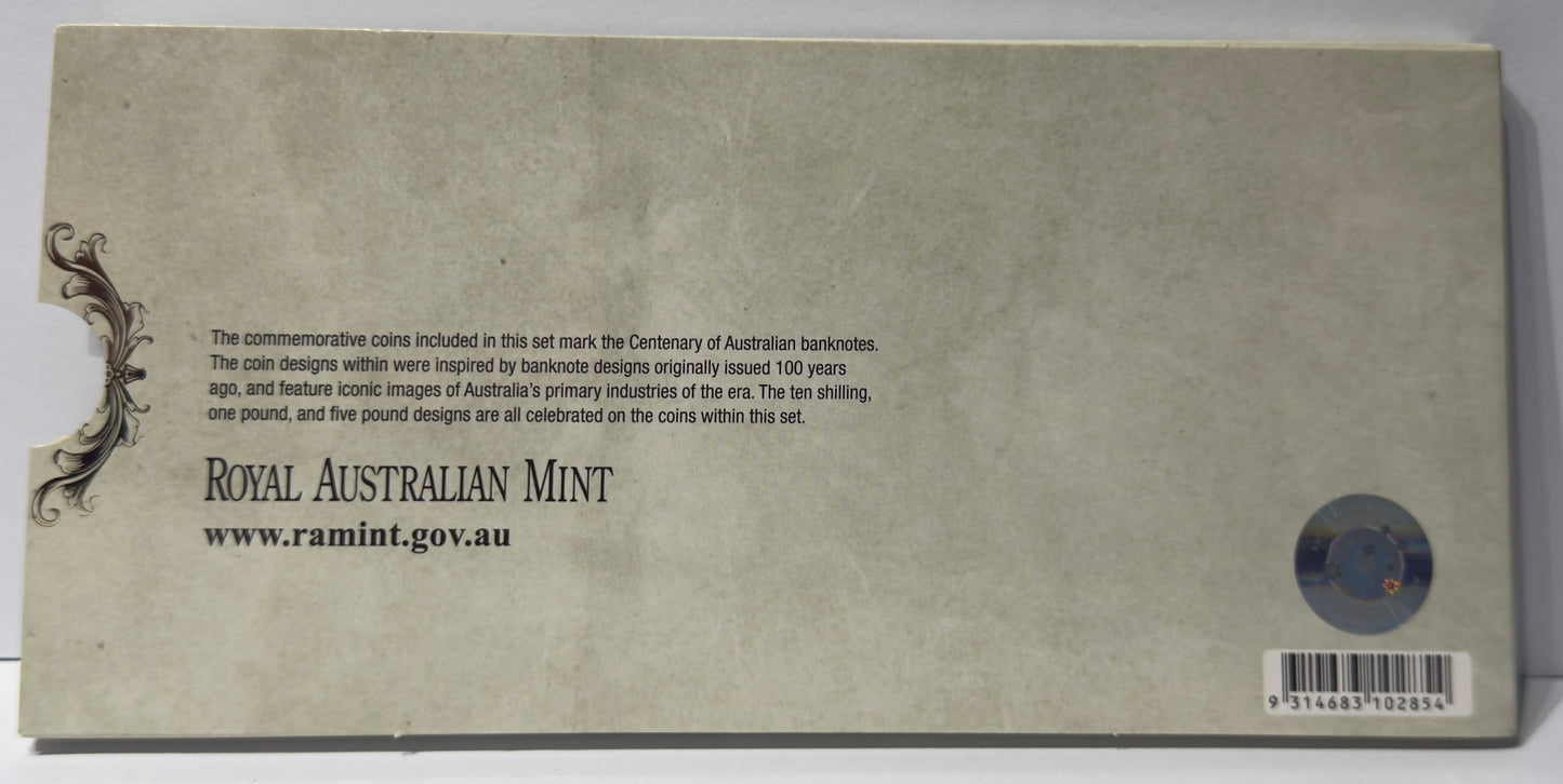 2013 Centenary of Australian Banknotes 3 Coin UNC Set (2 x 20c & 1 x 50c)
