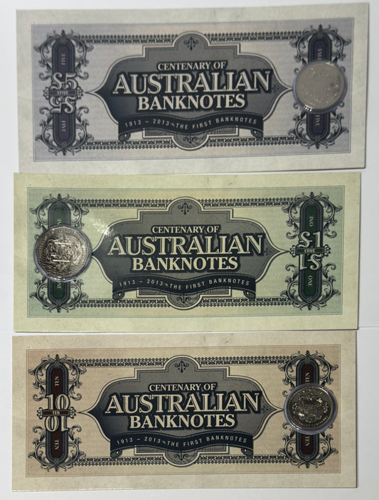 2013 Centenary of Australian Banknotes 3 Coin UNC Set (2 x 20c & 1 x 50c)