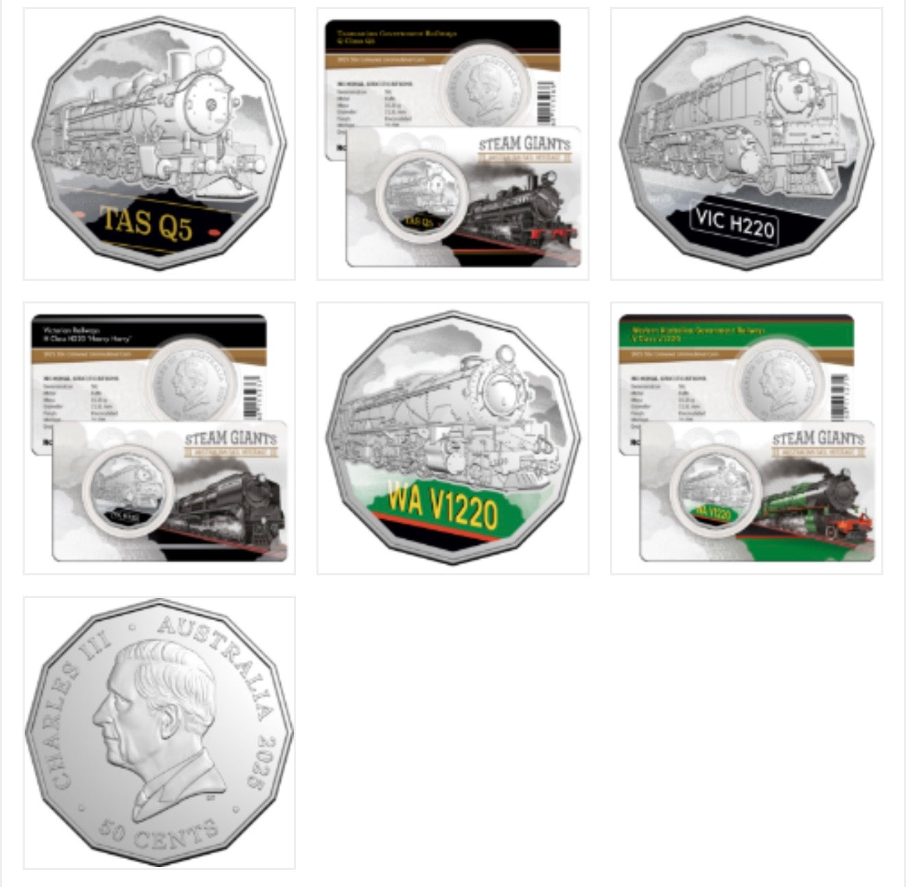 2025 Steam Giants 7 x 50 Cent Folder Set - Uncirculated Complete Folder
