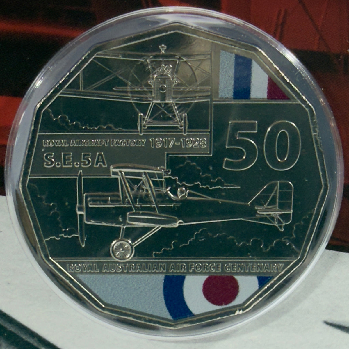 2021 50 Cent Coloured Coin - Royal Aircraft Factory S.E.5A - Uncirculated