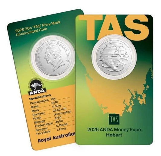 2026 ANDA Tasmania 20 Cent 'TAS' Privy Mark Uncirculated