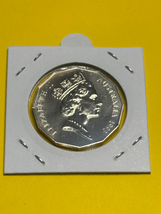 1993 50 Cent Coin - Uncirculated - Low 1 Mil Mintage - ex mint set -2x2 - New Age Numismatics