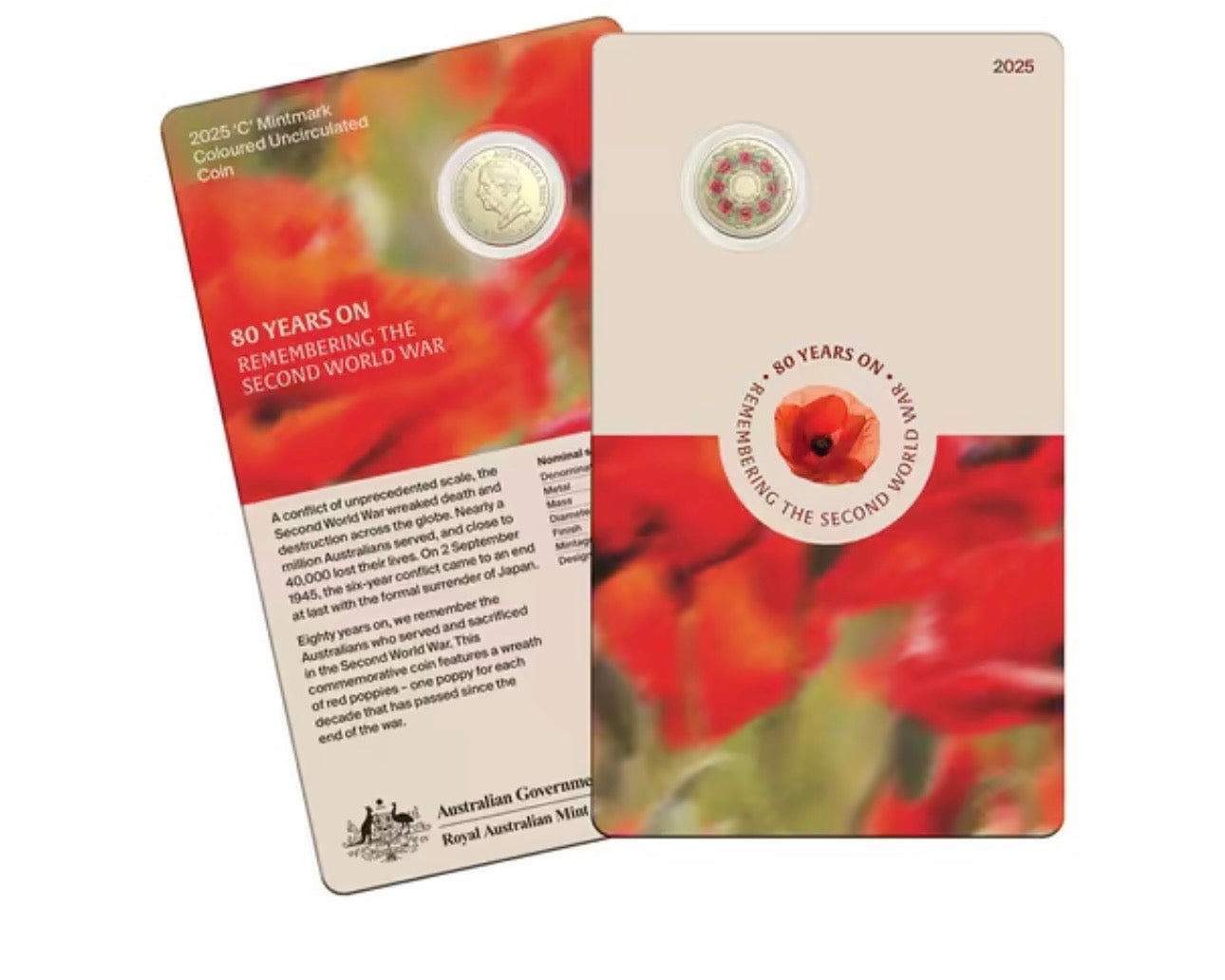 2025 $2 C-Mint Poppy Wreath Coin - Remembering the Second World War 80 Years On - New Age Numismatics